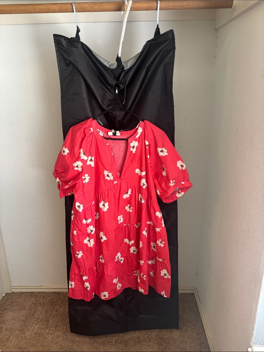 Universal Thread Red Floral V-Neck Tiered Mini Dress